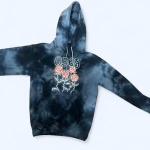 Obey Blue Tie-Dye Hoodie with Rose Graphic